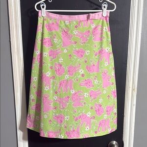Lilly Pulitzer 90s Y2K Elephant Print A-Line Cotton Skirt Size: 10 Length: 25”